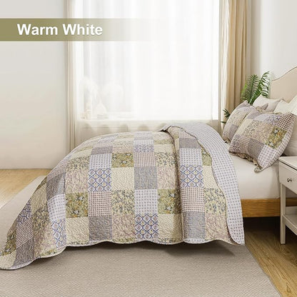 HoneiLife Queen Quilt Bedding Sets - Rustic Quilts 3-Piece 90x96, Microfiber Reversible Bedspreads Patchwork Coverlet Floral Bedding Set All Season Use