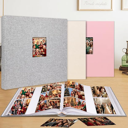 Photo Album 4x6 600 Photos with Writing Space,4 x 6 Photo Book Linen Cover with Front Window, 4x6 Picture Album, 600 Photos Photo Album Book for Wedding Kids Travel Family Baby Pictures (Grey)
