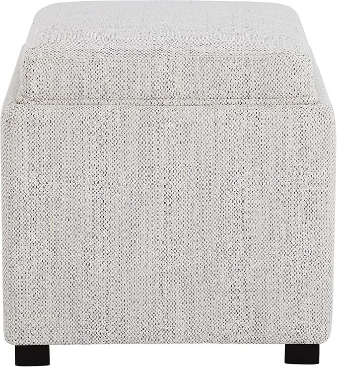 CHITA Storage Ottoman Cube with Tray Lid, Small Footstool with Storage, Square End Table for Living Room and Bedroom, Fabric in Ivory