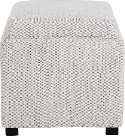 CHITA Storage Ottoman Cube with Tray Lid, Small Footstool with Storage, Square End Table for Living Room and Bedroom, Fabric in Ivory