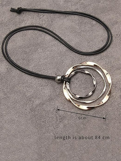 Leather Necklace for Women Boho Choker Necklace Long Cord Leather Pendant Bohemian Neckalce Vintage Alloy Pendant Leather Rope Necklace Wooden Necklaces for Women