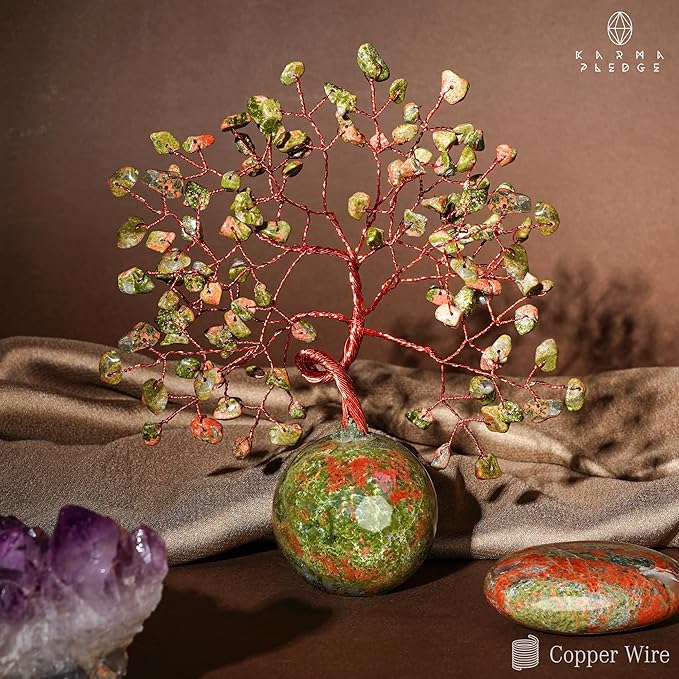 Crystal Tree of Life Home and Office Decor Gifts for Women, Unakite Chakra Healing Stones Feng Shui Bonsai Tree for Positive Energy, Money, Good Luck, Christmas Decor, Birthday Gifts for Mom