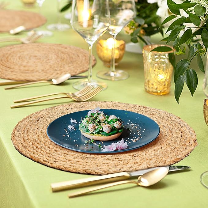 Lightnpro Natural Jute Placemat Perfect for Thanksgiving, Christmas,Fall, New Year, Handmade Placemat Set of 4- Beautiful Complement to Your Dinner Table Décor - 13 Inch