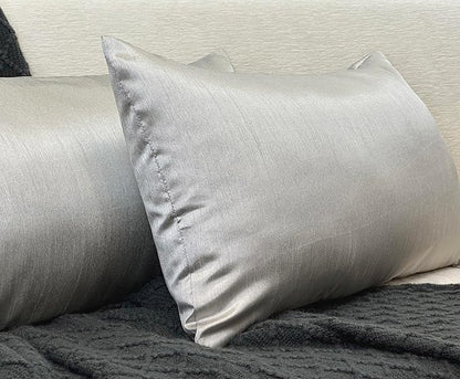 Aiking Home 12x24 Inches Faux Silk Rectangular Throw Pillow Cover, Zipper Closure, Silver (Set of 2)