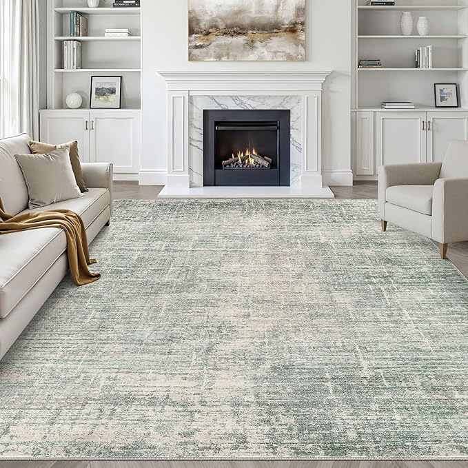 8x10 Area Rugs Living Room: Washable Large Neutral Green Rug Abstract Soft Modern Stain Resistant Indoor Floor Non-Slip Carpet for Bedroom Nursery Kids Office Playroom Dining Room Under Table Home