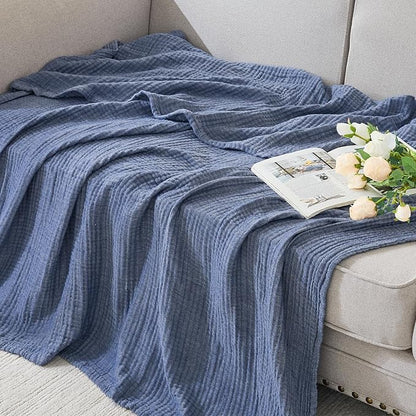 EMME Cotton Muslin Twin XL Blanket Breathable Gauze Soft Lightweight Adults Gifts for Women (Heather Navy, 66"x90")