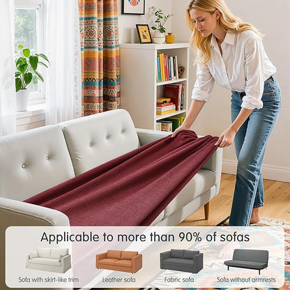 Hokway Couch Cushion Covers Christmas Wine Red Stretch Cushion Covers Sofa Seat Cushion Slipcover Cushion Protector(Wine, Medium)