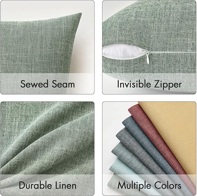 MIULEE Pack of 2 Decorative Linen Burlap Textured Pillow Covers Farmhouse Boho Accent Pillowcases Spring Home Decor for Couch Sofa Bedroom Living Room 20x20 Inch Sage Green