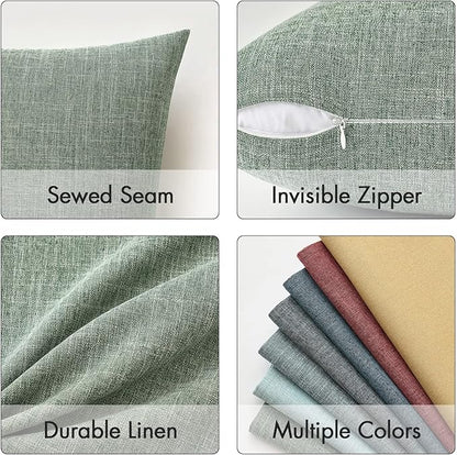 MIULEE Pack of 2 Decorative Linen Burlap Textured Pillow Covers Farmhouse Boho Accent Pillowcases Spring Home Decor for Couch Sofa Bedroom Living Room 16x16 Inch Sage Green