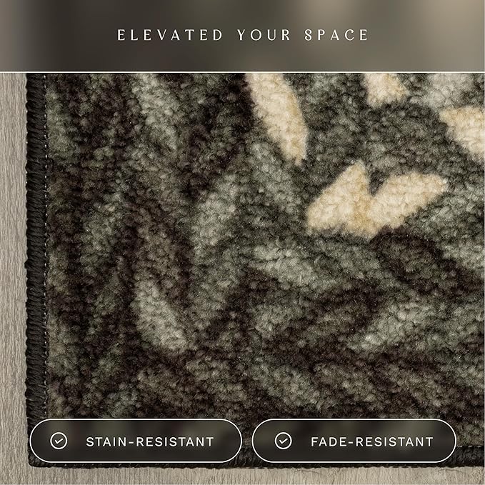 Maples Rugs Marion Bohemian Braided Design Print Area Rug – Made in USA – Washable, Non Slip Indoor Carpet for Entryway, Foyer, Kitchen, and Bathroom, 46" x 30", Black
