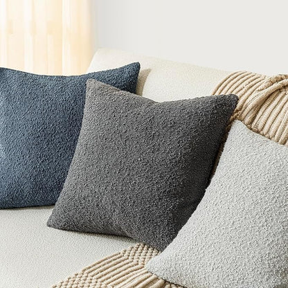 Foindtower Textured Boucle Throw Pillow Covers Accent Solid Pillow Cases Cozy Soft Decorative Couch Cushion Case for Chair Sofa Bedroom Living Room Home Decor, 18 x 18 Inch,Dark Grey