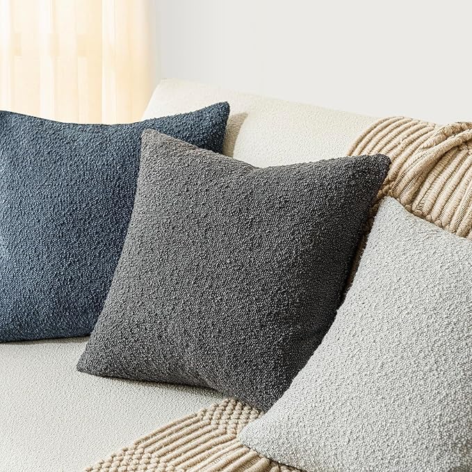 Foindtower Decorative Boucle Throw Pillow Covers Accent Solid Pillow Cases Cozy Soft Textured Couch Cushion Case for Chair Sofa Bedroom Living Room Home Decor 22 x 22 Inch,Dark Grey