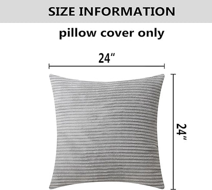 Home Brilliant Set of 2 Striped Corduroy Euro Sham Large Throw Pillow Cover Decorative Cushion Cover for Bed, 24 x 24 inch, Light Grey