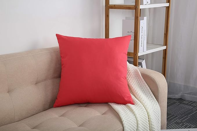 TangDepot Cotton Solid Throw Pillow Cover, 12 inch x 12 inch, Coral