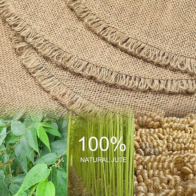 FunWheat Burlap Round Braided Placemats Set of 12 for Dining Tables 15 Inch Heat Resistant Jute Table Mats Farmhouse Woven Fabric Natural Place mats for Fall Decoration (Twine Circle)