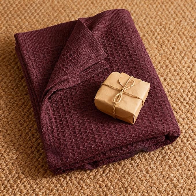 Bedsure Gentlesoft 100% Cotton Blanket Twin XL Size for College Dorm - Breathable and Soft, Waffle Weave Twin Blanket for Summer, Dorm Room Essentials, Burgundy, 66x90 inches