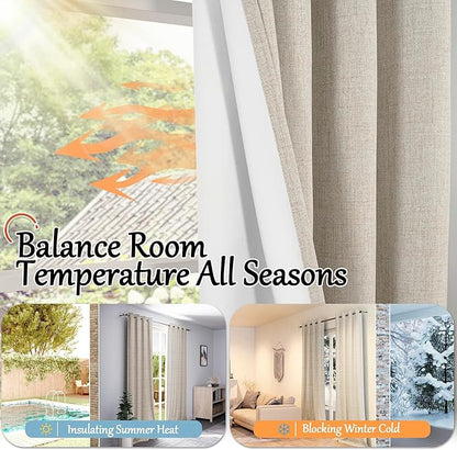 Lajode 40 Inch Length Linen Blackout Curtains for Short Cafe Window, Thermal Insulated Light Blocking Soundproof Privacy Burlap Curtains 2 Panels, Each 38 Inch Wide Beige