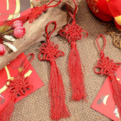 Tatuo 200 Pieces Chinese Knots with Tassels Handmade Chinese Knotting Cord Decorative for New Year Spring Festival Decorations