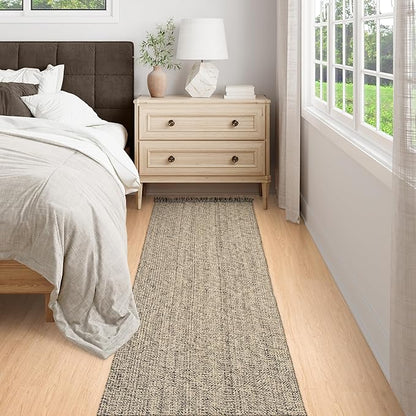 Collive Long Carpet Runners for Hallways 2.6x8ft, Washable Kitchen Rug Indoor Sink Rug, Natural/Black Woven Entryway Runner Rugs Low-Profile Front Door Floor Rug for Laundry Room Bedroom Outdoor Decor