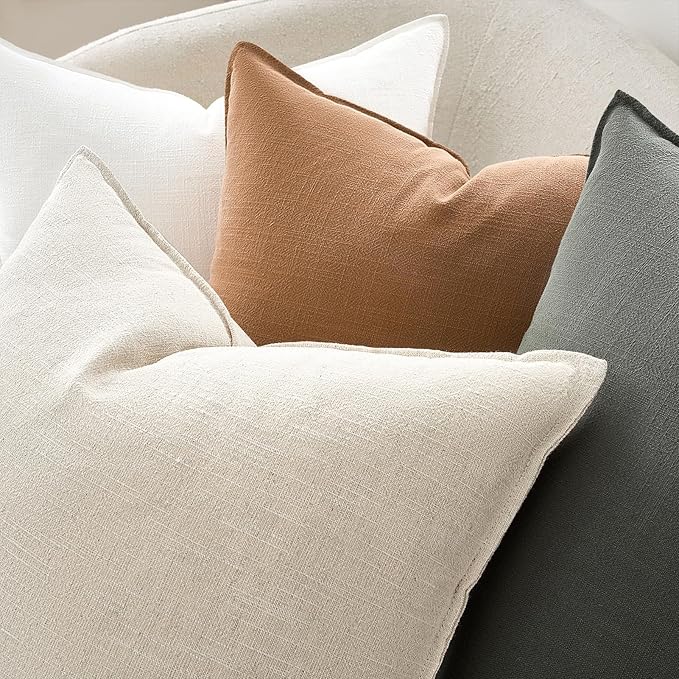 Pack of 4 Couch Throw Pillow Covers 20x20 Inch GoldOlive Soft Decorative Linen Pillow Covers Farmhouse Boho Cushion Covers for Mid Century Modern Home Decor Sofa Bedroom Living Room