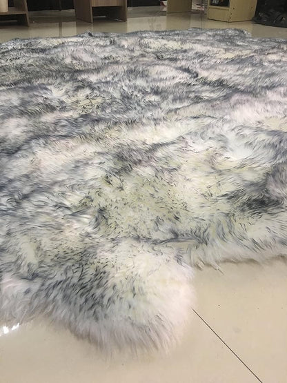 HUAHOO Premium Genuine Sheepskin Rug White Gray Real Australia Sheepskin Natural Lambskin Fur Area Rug Seat Covers for Kids Bedroom Sofa Chair Cover Pets Dogs Mat Eight Pelt / 6.2' x 7' Wolf Tip