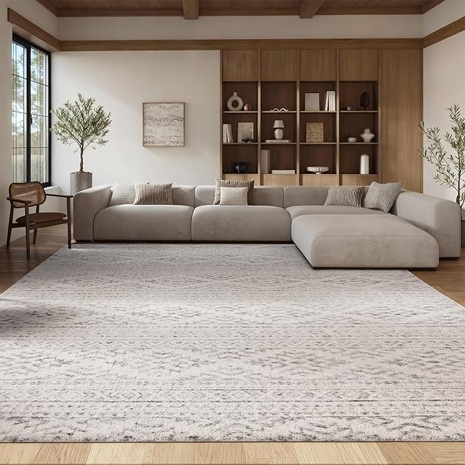 SAFAVIEH Tulum Collection Area Rug - 9' Square, Ivory & Grey, Moroccan Boho Tribal Design, Non-Shedding & Easy to Clean, Ideal for Living Room, Bedroom, Dining Space (TUL272A)