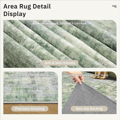 2x3 Abstract Washable Rugs for Kitchen, Floor, Entryway, Powder Room Small Area Rug Non-Slip Vintage Low Pile Throw Door Mat Green Ivory