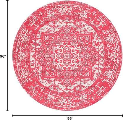 Rugs.com Arlington Collection Rug – 8 Ft Round Pink Medium-Pile Rug Perfect for Kitchens, Dining Rooms