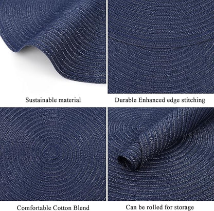 SHACOS 15 inch Navy Blue Round Placemats Set of 12 for Dining Table Woven Braided Circle Place Mats Kitchen Placemat Washable Table Mats