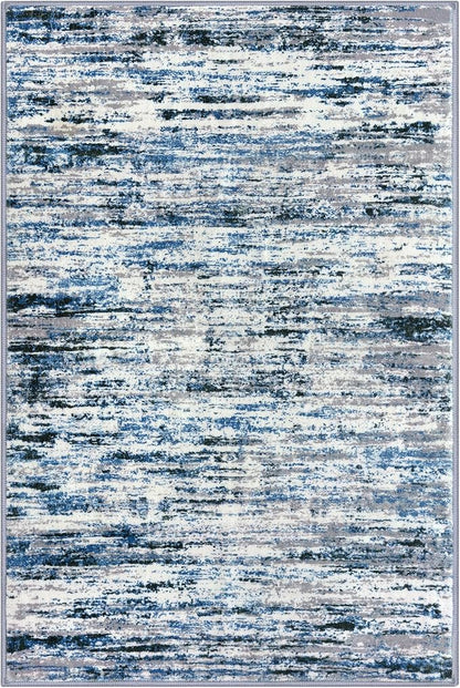 Modern Abstract 4x6 Living Room Washable Rug Non-Slip Soft Bedroom Area Rug Grey Blue White Thin Print Faux Wool Floor Carpet Throw Rugs for Nursery Playroom Dining Room Indoor Home Decor