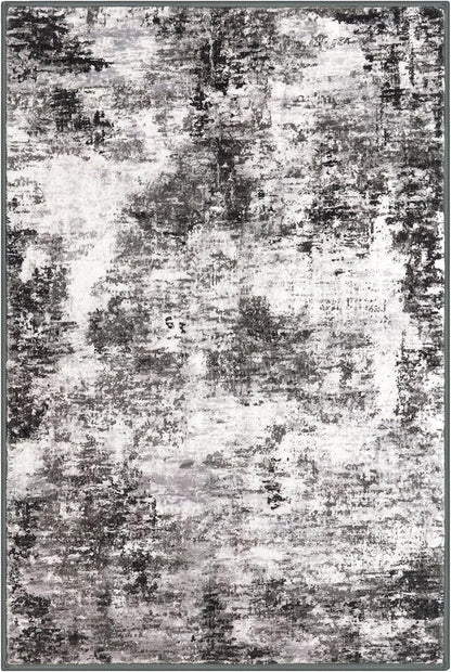 Modern Abstract Entryway Rug Indoor 2x3 Washable Non-Slip Soft Black Grey Small Area Rug Kitchen Mat Thin Print Faux Wool Floor Carpet for Entrance Bedroom Office