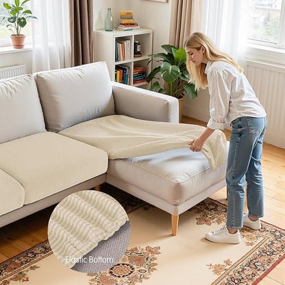 Hokway Chaise Cover Set Individual Couch Cushion Slipcovers Reversible Cushion Protector for L-Shape Sofa