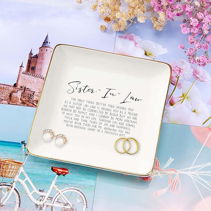 NZY Mother's Day,Birthday,Valentine's Date,Thanksgiving,Christmas Gifts for Bouns Sister,Sis in Law,Jewelry Tray Ring Dish Trinket Holder,the Only Thing Better Than Having You as A Sister-in-Law