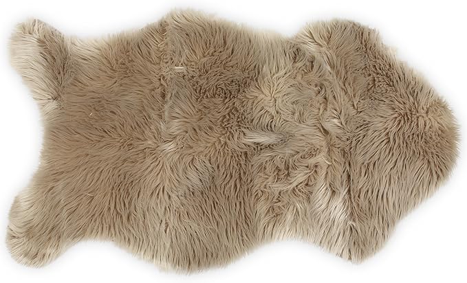 Nouvelle Legende Faux Fur Sheepskin Rug Single, Soft, Plush, Premium High-Pile Accent Rug for Bedrooms, Hallways & Living Spaces, Warm & Cozy, Faux Leather Backing, Easy Care, 23" x 40", Brown