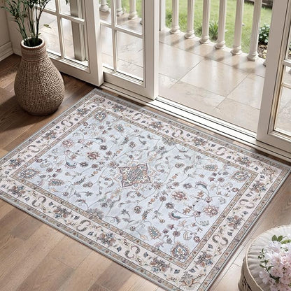 Tangsoo 2x3 Small Rug for Entryway, Washable Area Entry Rugs Non Slip, Low Pile Soft Area Rugs, Indoor Front Door Boho Throw Rug Carpet for Entrance Kitchen Bedroom Bathroom Home Decor