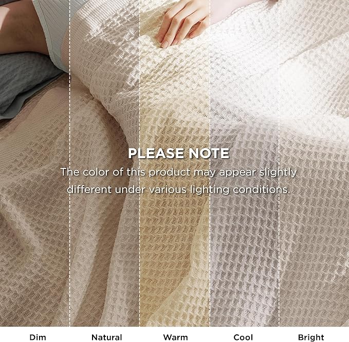 Bedsure Gentlesoft 100% Cotton Blanket Twin XL Size for College Dorm - Breathable and Soft, Waffle Weave Twin Blanket for Summer, Dorm Room Essentials, Light Beige, 66x90 inches