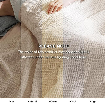 Bedsure Gentlesoft 100% Cotton Blanket King Size for Bed - Breathable and Soft, Thick Cozy Waffle Weave Christmas Blanket Gift for Women, Light Beige, 104x90 inches