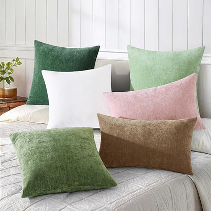 decorUhome Chenille Reddish Brown Throw Pillow Covers 20x20 Inch Set of 2, Decorative Soft Couch Pillow Covers Solid Dyed Accent Velvet Farmhouse Neutral Square Pillow Cases for Sofa Bed Living Room