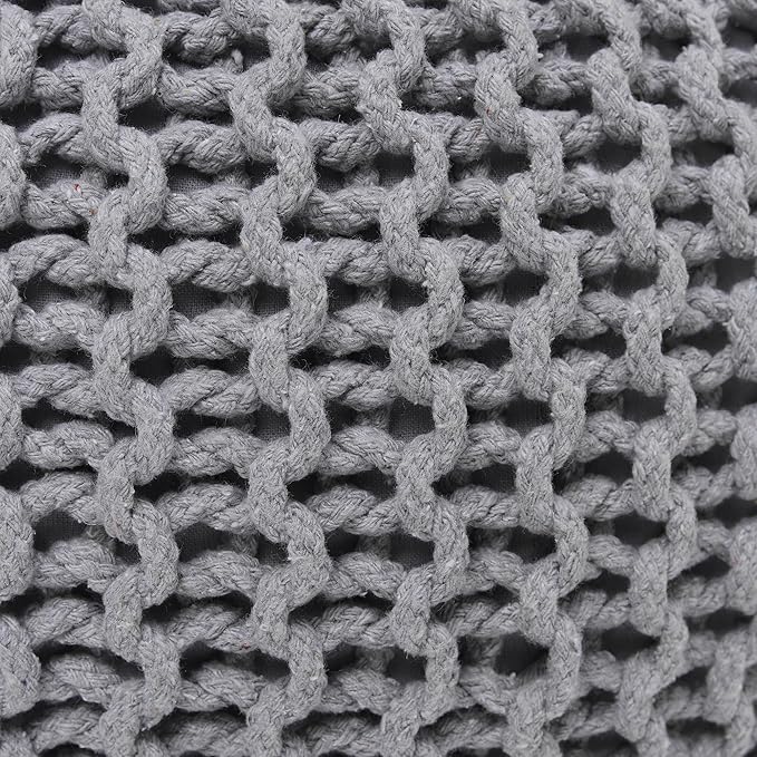 REDEARTH · Round Pouf Ottoman - Hand Knitted Cable Boho Poof Home Décor Pouffe Circular Footrest for Living Room - Nursery - Bedroom - Lounge 100% Cotton (19.5”x19.5”x14”) - Gray, Set of 2
