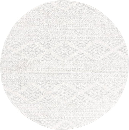 SAFAVIEH Tulum Collection Area Rug - 9' Round, Ivory & Light Grey, Moroccan Boho Tribal Design, Non-Shedding & Easy to Clean, Ideal for Living Room, Bedroom, Dining Space (TUL272G)