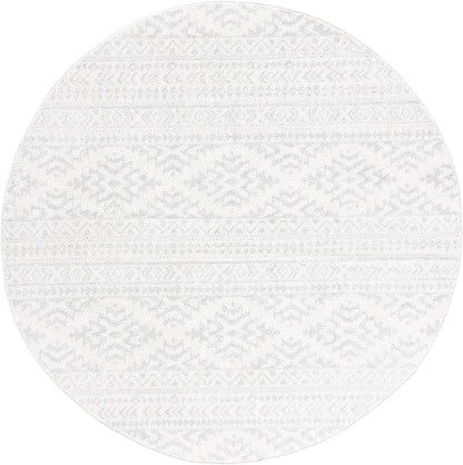 SAFAVIEH Tulum Collection Area Rug - 8' Round, Ivory & Light Grey, Moroccan Boho Tribal Design, Non-Shedding & Easy to Clean, Ideal for Living Room, Bedroom, Dining Space (TUL272G)