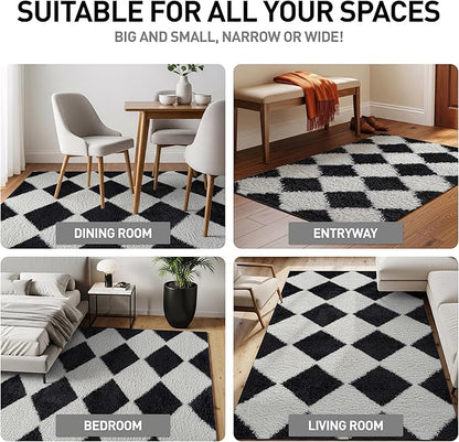 Rugshop Diamond Wave Pattern Shag Area Rug Anthracite Dark Gray 4' x 6' Ideal for Small Living Rooms, Offices, or Beside The Bed