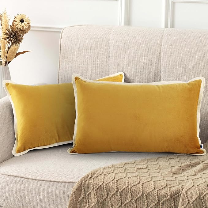 FINGERCRAFT Decorative Throw Pillow Cover Pack of 2 Soft Velvet Cushion Cover, Sofa and Bedroom Pillow Case 12" x 20" Gold