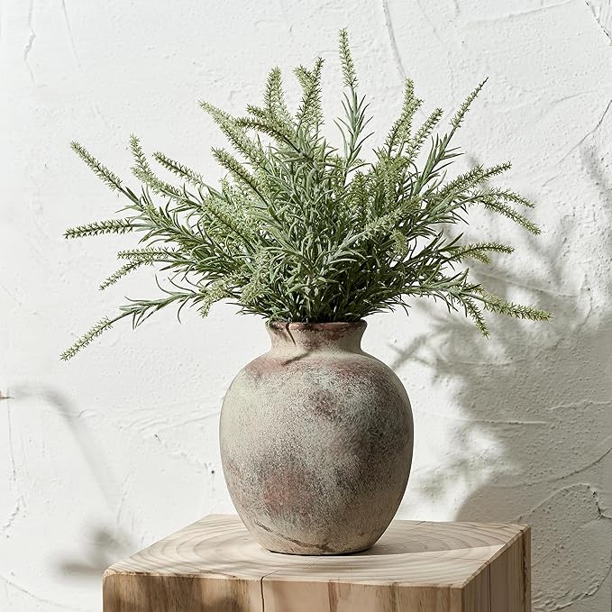 SIDUCAL Ceramic Decorative Flower Vase | 7.48 Inch Pottery Rustic Farmhouse Boho Vase for Home Decor, Table, Living Room, Bathroom, Coffee Desk, Shelf, Mantel Decoration, Wedding, Terra