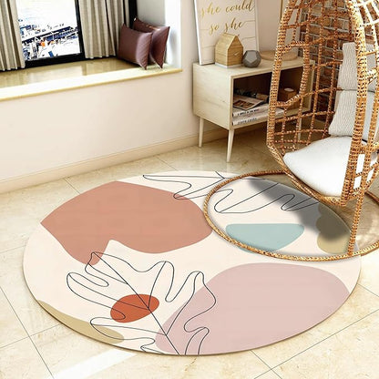 Round Area Rug, 3ft, Soft Modern Abstract Round Rug, Non-Slip Machine Washable Round Bathroom Mat, Mid-Century Simple Rug, Suitable for Living Room Bedroom Bedside Bathroom Entrance Mat