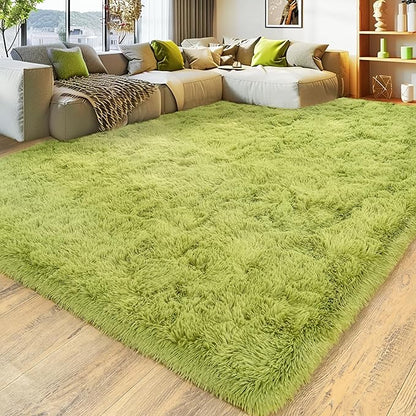 8x10 Large Area Rugs for Living Room, Ultra Fluffy Shag Rug for Bedroom, Modern Plush Soft Carpet for Girls Boys Kids Room Dorm Fuzzy Non Slip Rug for Home Decor Aesthetic, Green