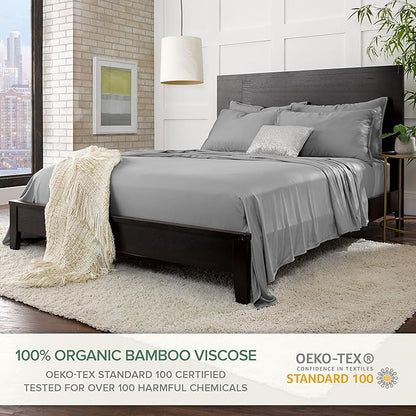 Pure Bamboo Twin XL Sheets, Genuine 100% Organic Viscose Derived from Bamboo Bed Sheet Set, Luxuriously Soft & Cooling, Double Stitching, 2 Year Quality Promise (Twin XL, Stone Grey)