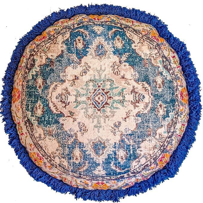 Mandala Life ART Round Cushion Cover - Cotton 26 inches - Yoga Meditation Bohemian Pillow Case - Printed Pouf