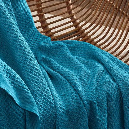 Bedsure Gentlesoft 100% Cotton Blanket Twin XL Size for College Dorm - Breathable and Soft, Waffle Weave Twin Blanket for Summer, Dorm Room Essentials, Teal, 66x90 inches