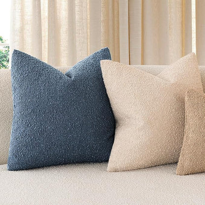 Foindtower Pack of 2 Textured Boucle Throw Pillow Covers Accent Solid Pillow Cases Cozy Soft Decorative Couch Cushion Case for Chair Sofa Bedroom Living Room Home Decor 20x20 Inch Dark Blue